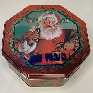 Vintage Coke Brand 1996 Santa Octagonal Metal Tin
